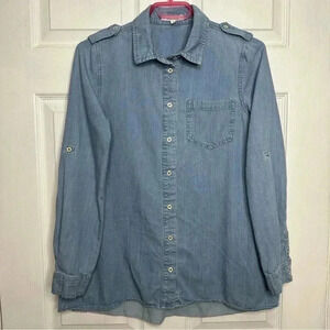 Honey Belle Tencel Shirt Button  Up Collared Front Pocket Size Small